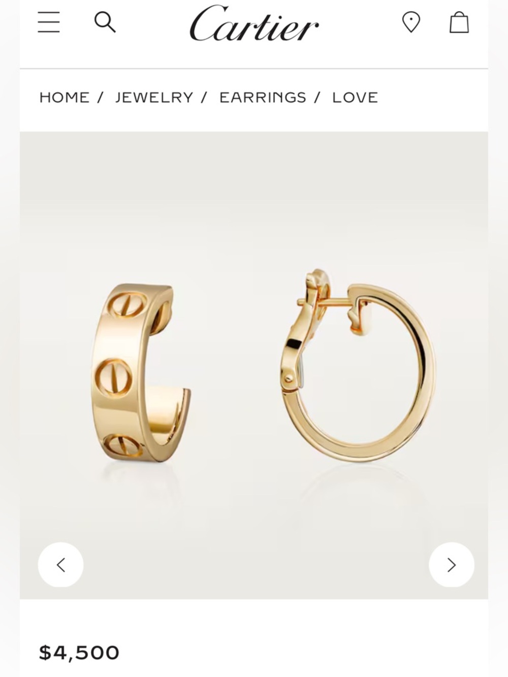Cartier Gold Love Hoop Earrings - Picture 7 of 11